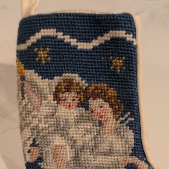 Vintage Handmade Embroidered Needlepoint Angel Christmas Stocking - Picture 3 of 8